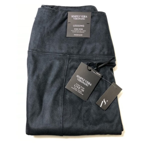 SOLD Simply Vera Wang Womens Black Faux Suede Leggings Sz M NWT - Picture 3 of 10